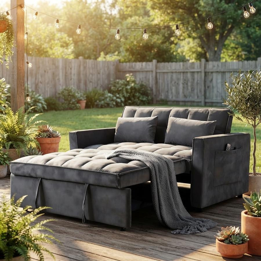 3-in-1 Convertible Sofa Bed in a backyard setting